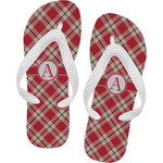 Red & Tan Plaid Flip Flops - Small (Personalized)