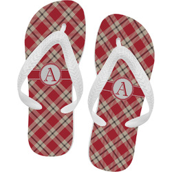 Red & Tan Plaid Flip Flops (Personalized)