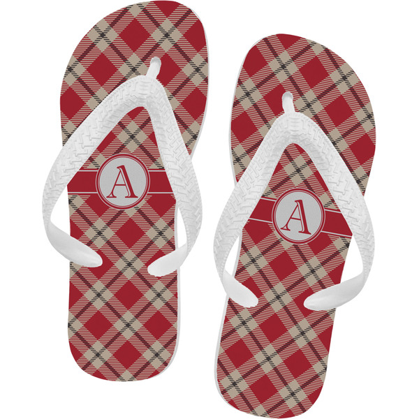 Custom Red & Tan Plaid Flip Flops - Small (Personalized)