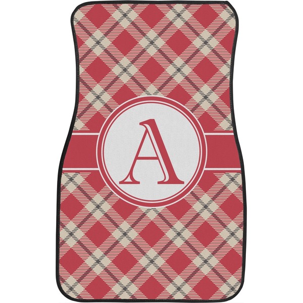 Red & Tan Plaid Custom Car Floor Mats (Front Seat)