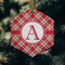 Red & Tan Plaid Frosted Glass Ornament - Hexagon (Lifestyle)