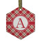 Red & Tan Plaid Frosted Glass Ornament - Hexagon
