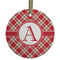 Red & Tan Plaid Frosted Glass Ornament - Round