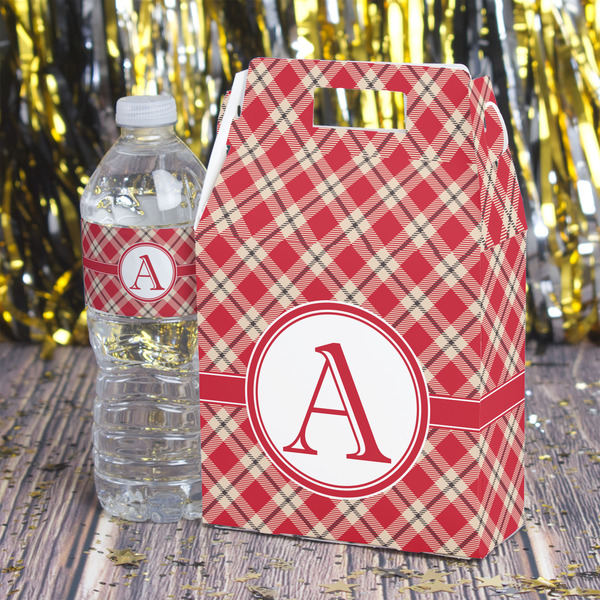 Red & Tan Plaid Gable Favor Box - In Context