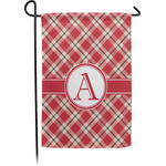Red & Tan Plaid Small Garden Flag - Single Sided w/ Initial