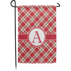 Red & Tan Plaid Small Garden Flag - Single Sided w/ Initial