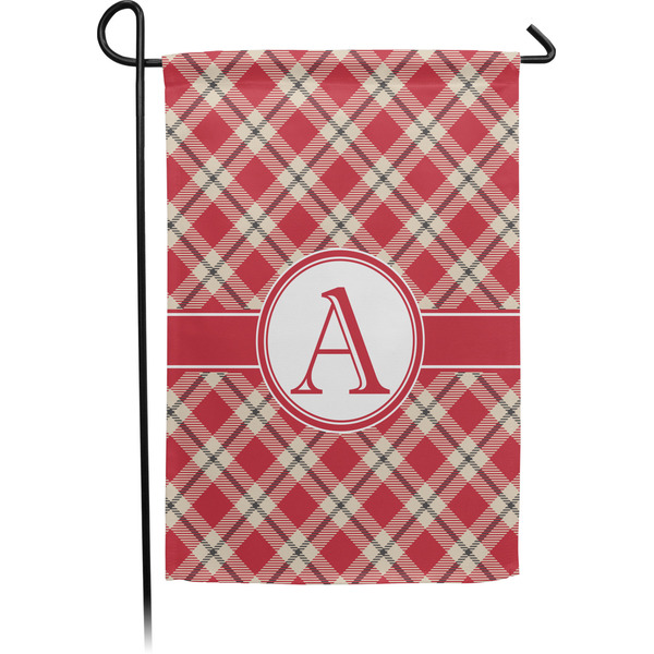 Custom Red & Tan Plaid Small Garden Flag - Single Sided w/ Initial