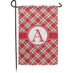 Red & Tan Plaid Small Garden Flag - Double Sided w/ Initial