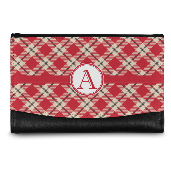 Custom Red & Tan Plaid Genuine Leather Women's Wallet - Small (Personalized)