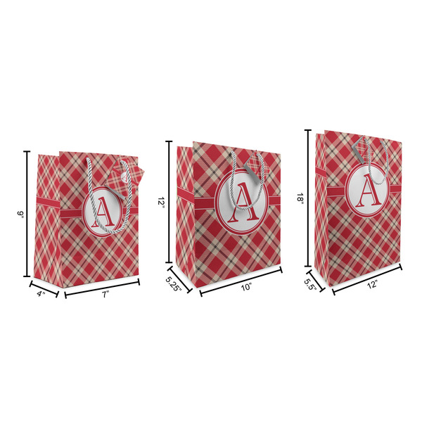 Red & Tan Plaid Gift Bags - All Sizes - Dimensions