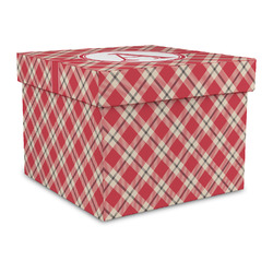 Red & Tan Plaid Gift Box with Lid - Canvas Wrapped - Large (Personalized)