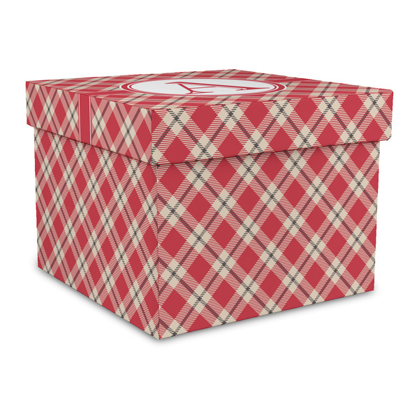 Custom Red & Tan Plaid Gift Box with Lid - Canvas Wrapped - Large (Personalized)