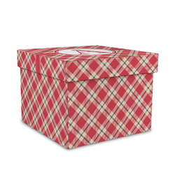 Red & Tan Plaid Gift Box with Lid - Canvas Wrapped - Medium (Personalized)