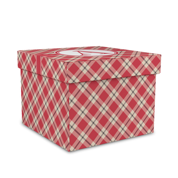Custom Red & Tan Plaid Gift Box with Lid - Canvas Wrapped - Medium (Personalized)