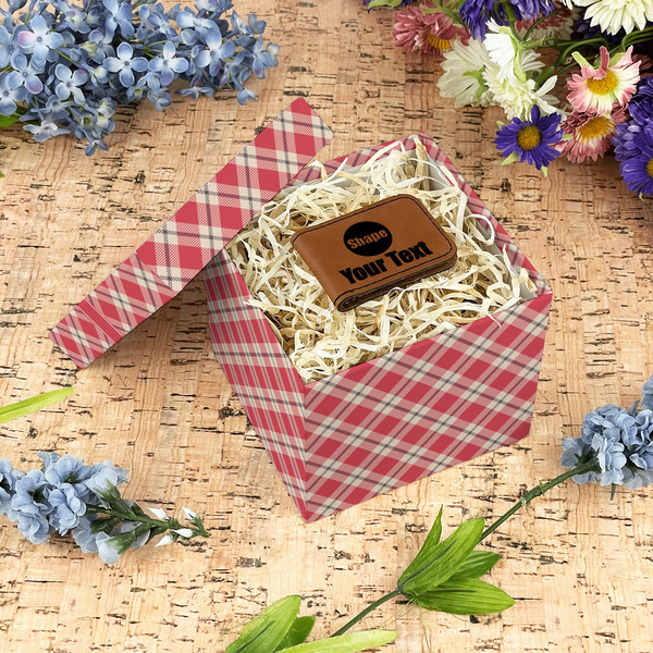 Red & Tan Plaid Gift Boxes with Lid - Canvas Wrapped - Small - In Context