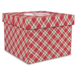 Red & Tan Plaid Gift Box with Lid - Canvas Wrapped - X-Large (Personalized)