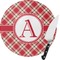 Red & Tan Plaid Round Glass Cutting Board - Medium (Personalized)