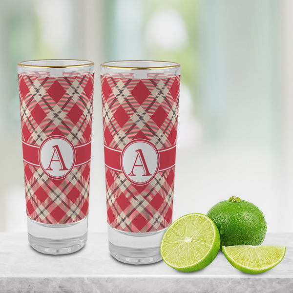 Red & Tan Plaid Glass Shot Glass - 2 oz - LIFESTYLE