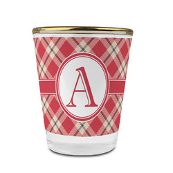 Red & Tan Plaid Glass Shot Glass - 1.5 oz - with Gold Rim - Single (Personalized)
