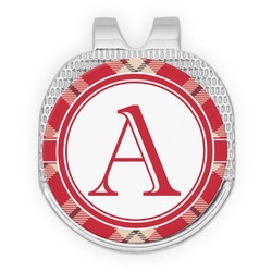 Red & Tan Plaid Golf Ball Marker - Hat Clip - Silver
