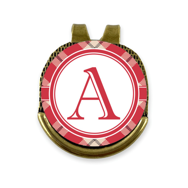 Custom Red & Tan Plaid Golf Ball Marker - Hat Clip - Gold