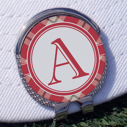 Red & Tan Plaid Golf Ball Marker - Hat Clip