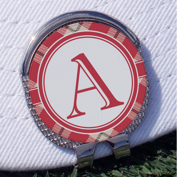 Custom Red & Tan Plaid Golf Ball Marker - Hat Clip