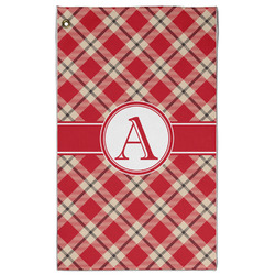 Red & Tan Plaid Golf Towel - Poly-Cotton Blend w/ Initial