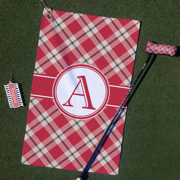 Custom Red & Tan Plaid Golf Towel Gift Set (Personalized)