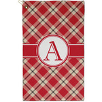 Red & Tan Plaid Golf Towel - Poly-Cotton Blend - Small w/ Initial