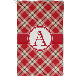 Red & Tan Plaid Golf Towel - Poly-Cotton Blend - Small w/ Initial