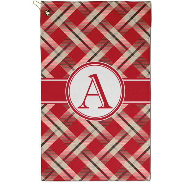Custom Red & Tan Plaid Golf Towel - Poly-Cotton Blend - Small w/ Initial