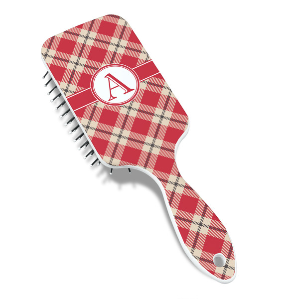 Red & Tan Plaid Hair Brush - Angle View