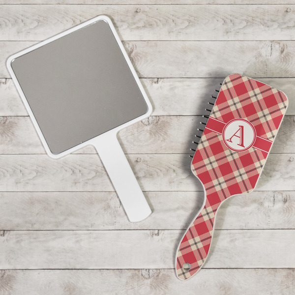 Red & Tan Plaid Hair Brush - In Context