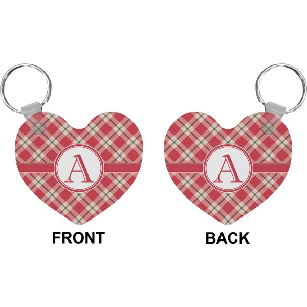 Red & Tan Plaid Heart Keychain (Front + Back)