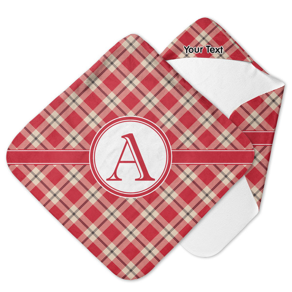 Custom Red & Tan Plaid Hooded Baby Towel (Personalized)