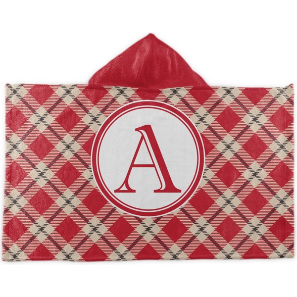 Custom Red & Tan Plaid Kids Hooded Towel (Personalized)