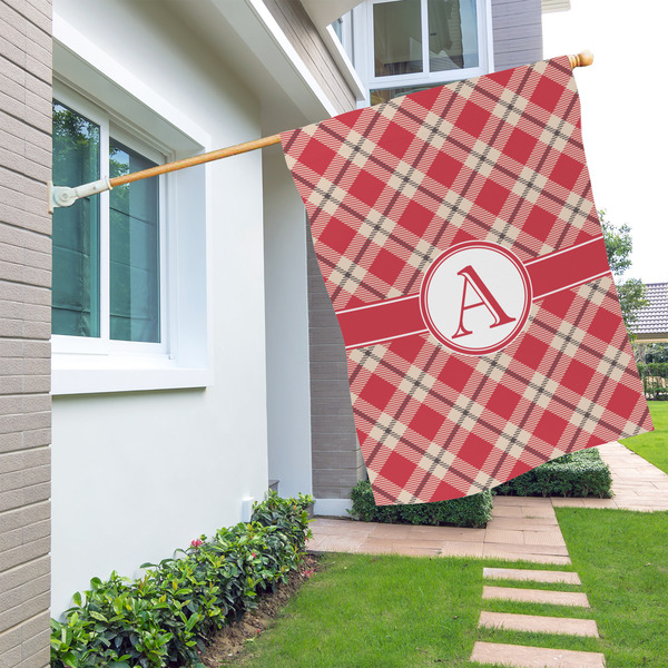 Red & Tan Plaid House Flags - Double Sided - LIFESTYLE