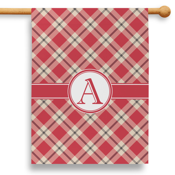 Custom Red & Tan Plaid 28" House Flag - Double Sided (Personalized)