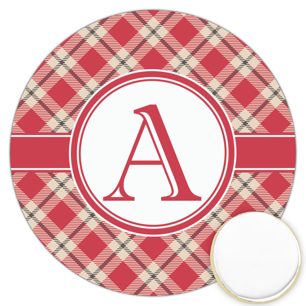 Custom Red & Tan Plaid Printed Cookie Topper - 3.25" (Personalized)