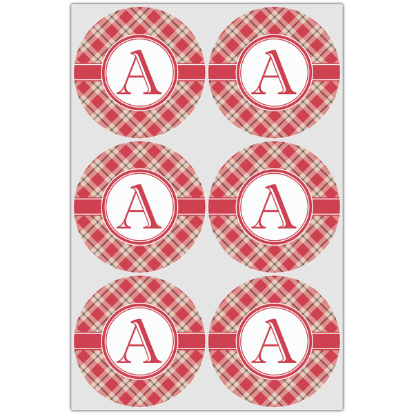 Red & Tan Plaid Icing Circle - Large - Set of 6