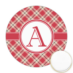 Red & Tan Plaid Printed Cookie Topper - Round (Personalized)