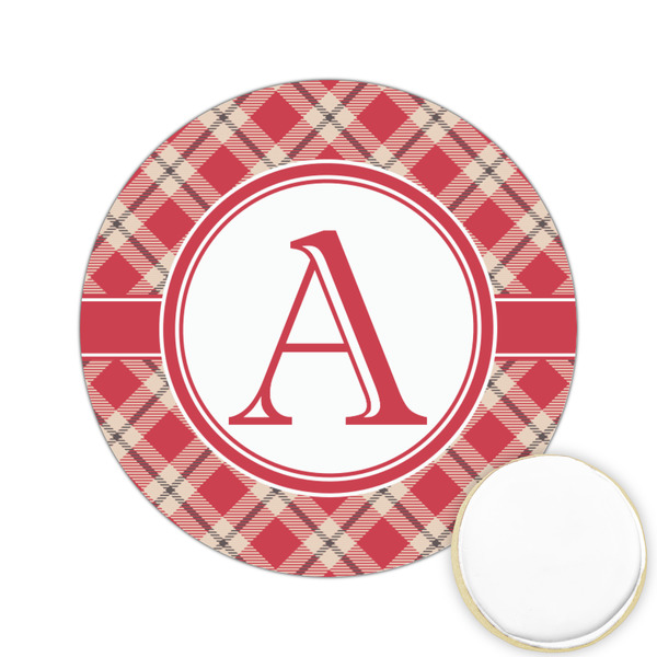 Custom Red & Tan Plaid Printed Cookie Topper - 2.15" (Personalized)