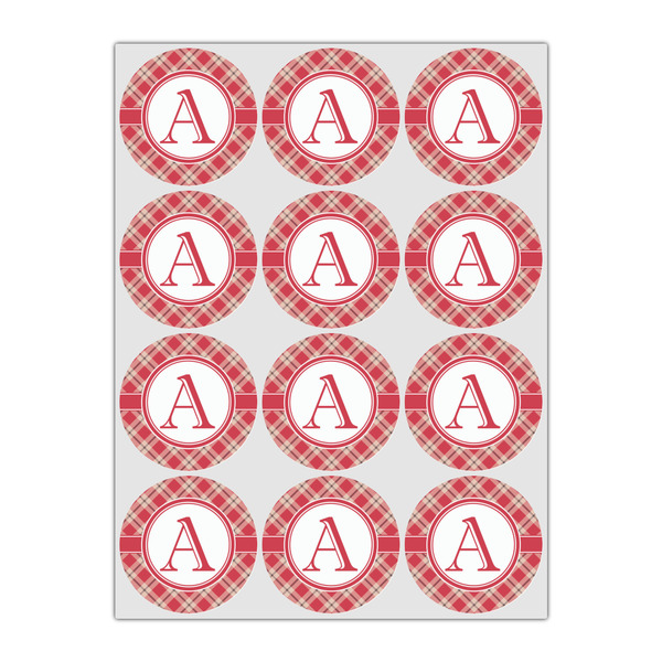 Red & Tan Plaid Icing Circle - Small - Set of 12