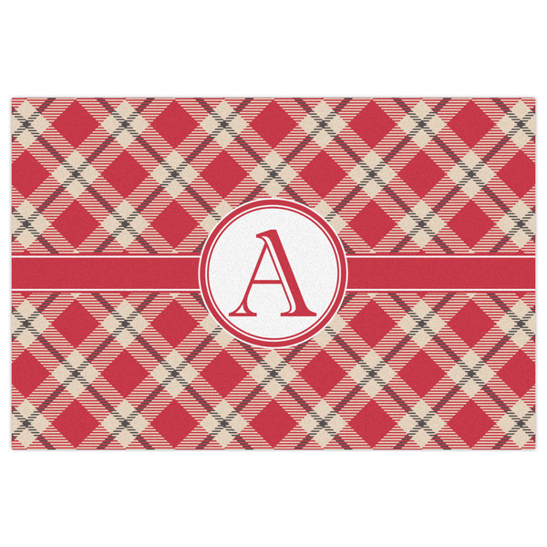 Red & Tan Plaid Indoor / Outdoor Rug - 4'x6' - Front Flat
