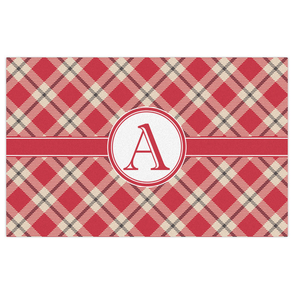 Red & Tan Plaid Indoor / Outdoor Rug - 5'x8' - Front Flat