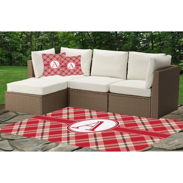 Red & Tan Plaid Outdoor Mat & Cushions