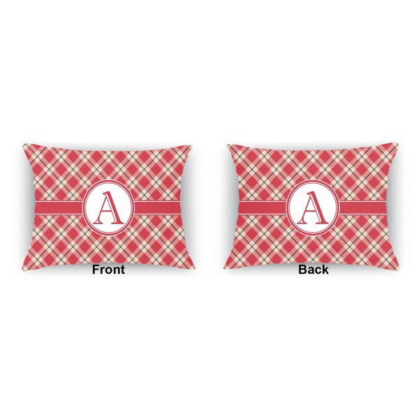 Red & Tan Plaid  Indoor Rectangular Burlap Pillow (Front and Back)