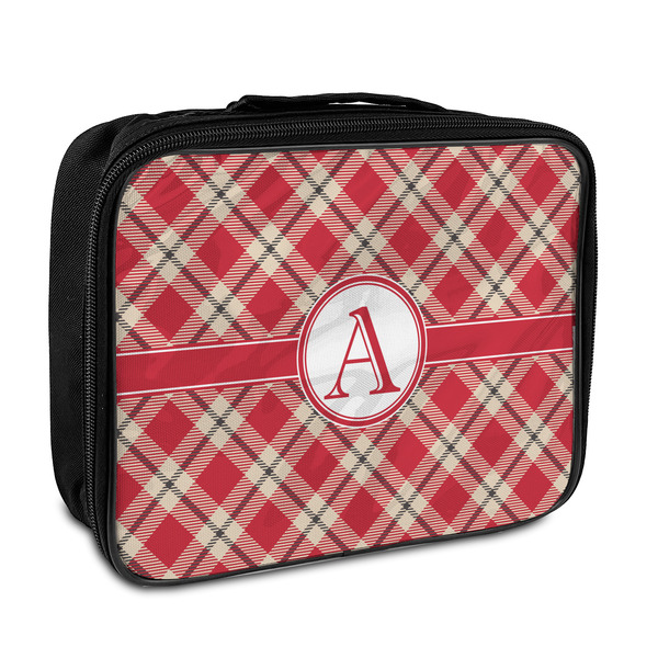 Custom Red & Tan Plaid Insulated Lunch Bag (Personalized)