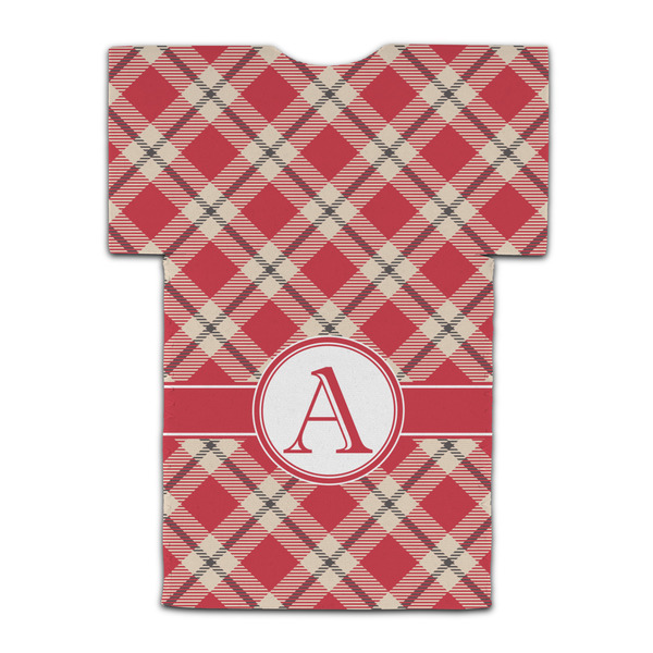 Red & Tan Plaid Jersey Bottle Cooler - BACK (flat)